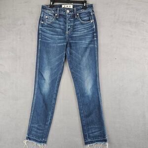 AMO Babe True Blue Frayed Hem Straight Jeans Size 26